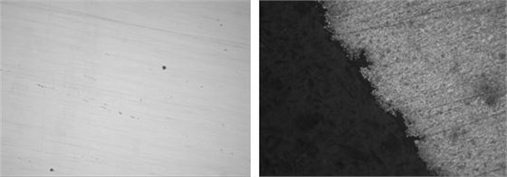 圖16-46 非金屬夾雜物 100&times; 圖16-47 拉絲線材表面裂紋及凹坑 100&times;