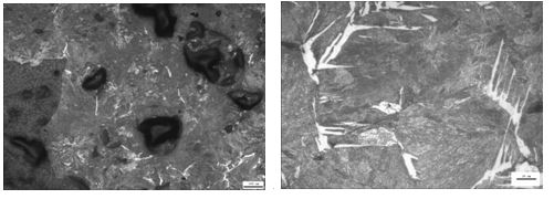 局部孔洞過燒組織 500&times;圖8-30碳化物呈骨骼狀過燒組織 500&times;